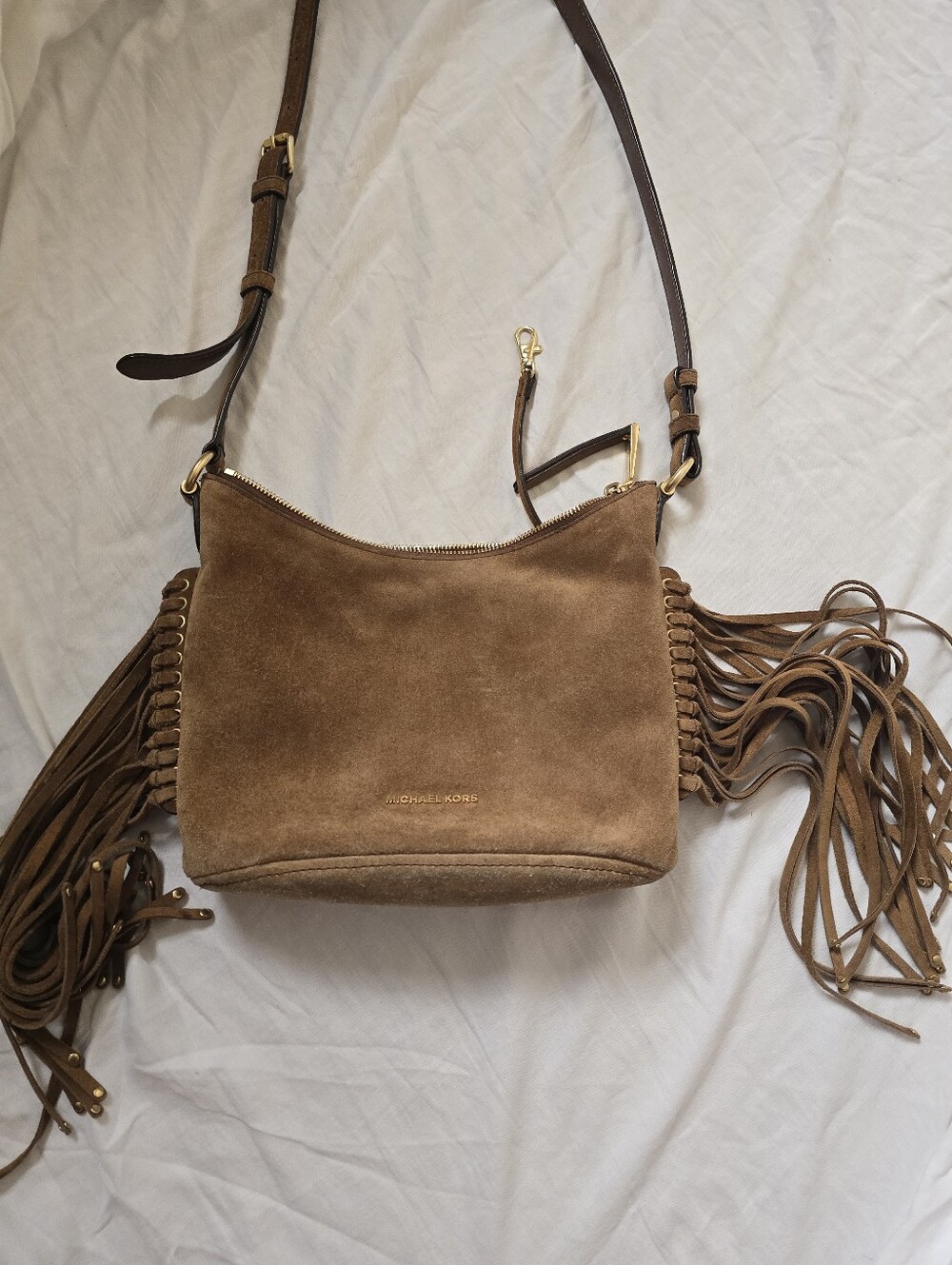 Michael Kors Tan Suede Fringe Crossbody Bag